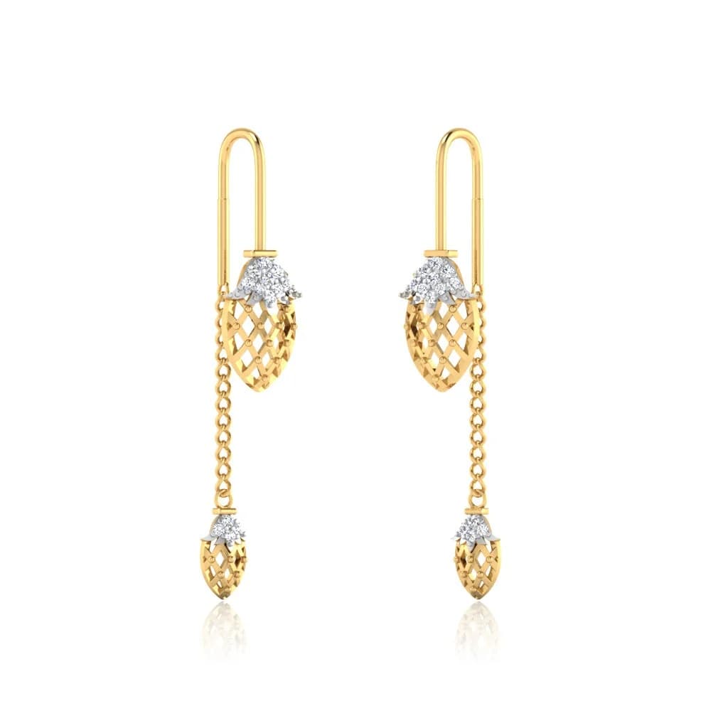 Elegant Diamond Cut Leaf Chain Drop Earrings — Earring | Evaan Jewels