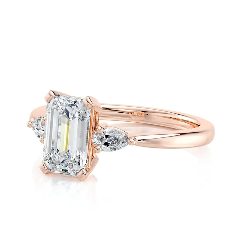 Evaan Lab Grown Diamond Three Stone Ring –Emerald — Image 1